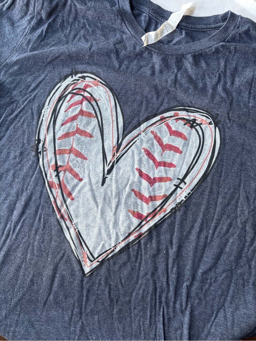 Navy Blue Baseball Heart Graphic T-Shirt